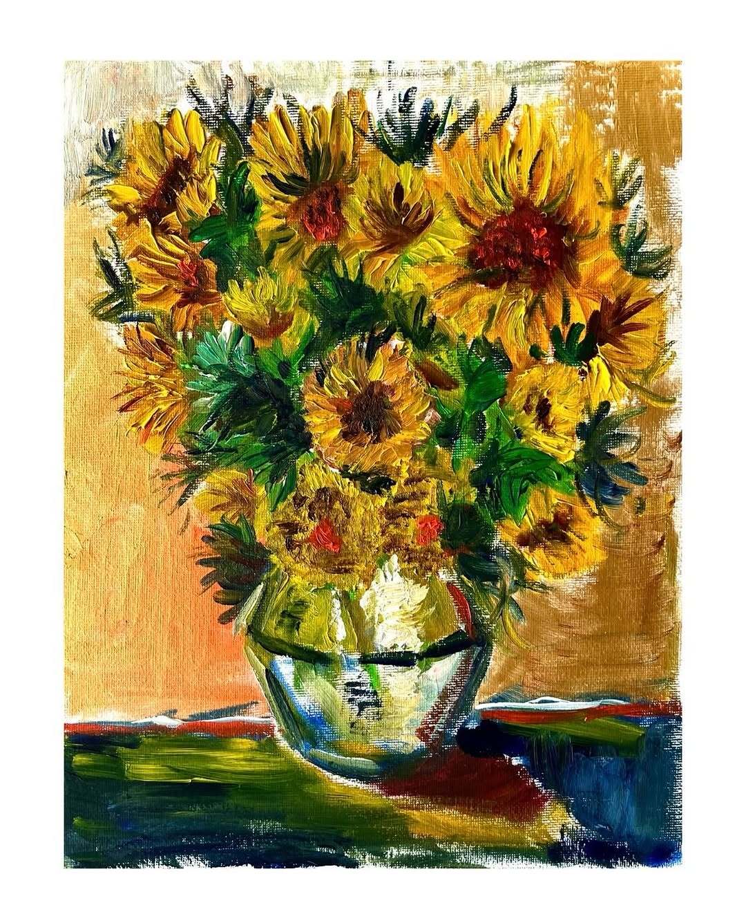 “sunflowers”

30 x 24 cm
Oil on canvas 

#sunflowers #vangogh #oilpainting #oilpaint #art